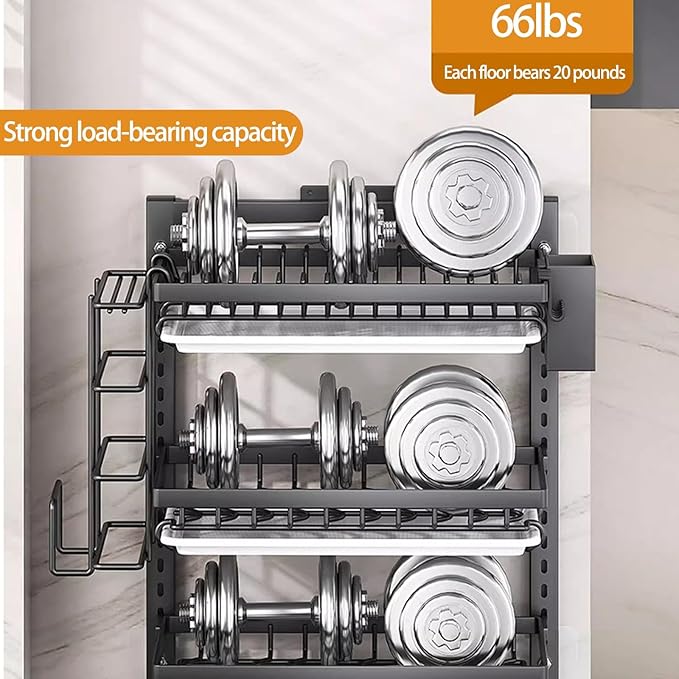 Wall Mounted Dish Drying Rack,Large Dish Drainer Drying Rack for Kitchen Counter,Multi-Level Kitchen Organizer with Drainboard Double-Layer Model(Black,2 Tier 42cm)