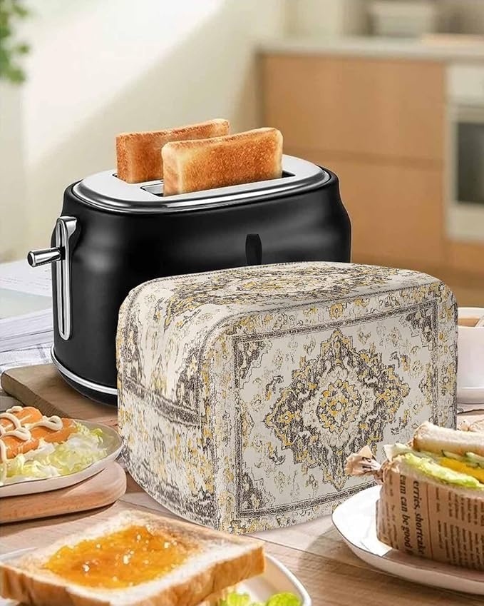 Beige Vintage Boho Toaster Cover 2 Slice, Ethnic Tribal Dustproof Bakeware Oven Protector with Top Hook, Geometric Abstract Waterproof Small Kitchen Appliance Toasters Dust Cover, 11"x6"x8"