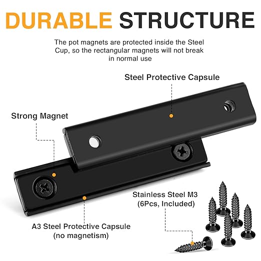 TRYMAG Neodymium Rectangular Magnets 80Lbs, 60 x 13.5 x 5mm Strong Black Bar Magnets with Countersunk Hole and Steel Capsule, Heavy Duty Industrial Rare Earth Magnets with Screw for Mounting, 15 Pack