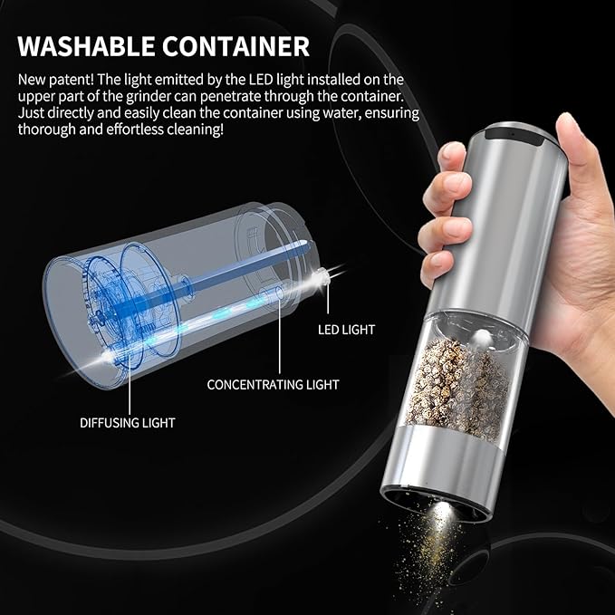 CIRCLE JOY Rechargeable Electric Salt and Pepper Grinder Set and Gravity Electric Salt and Pepper Grinder Set Rechargeable