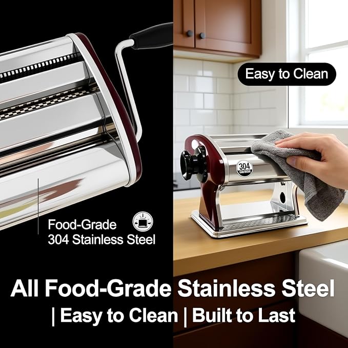 XINGYUEXUAN Pasta Maker Machine, Stainless Steel Manual Noodle Maker with 2mm & 4mm Cutters, Hand Crank for Homemade Spaghetti, Fettuccine, Lasagna & Dumpling