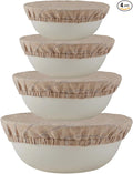 100% Pure Linen Bowl Covers For Bread Proofing, 4 Pcs Elastic Reusable Bowl Covers Large Ticking Striped Cloth Fabric Stretch Sourdough Lids, 6 * 8 * 10 * 12 Inches- Linen
