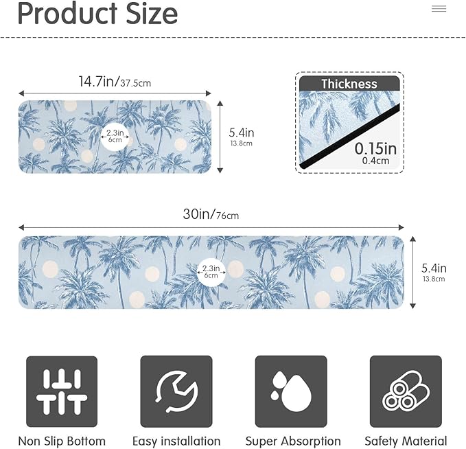 Kitchen Sink Splash Guard 2 PCS 14.7 Inch Sink Faucet Mat Splash Guard for Bathroom Countertop Water Absorbent Foldable Cuttable Soft Washable Light Blue Palm Trees and Sun