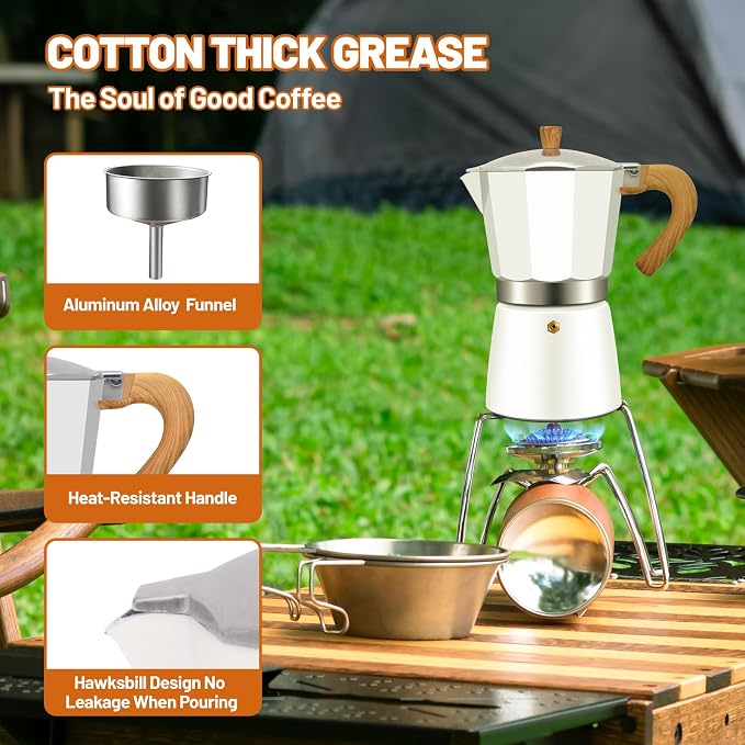 6 Cup Aluminum Espresso Stovetop Moka Pot Express Coffee Maker Percolator Italian Classic Mocha Coffee Machine for Italian and Cuban Cafe Brewing for Home & Camping 300ml 10oz