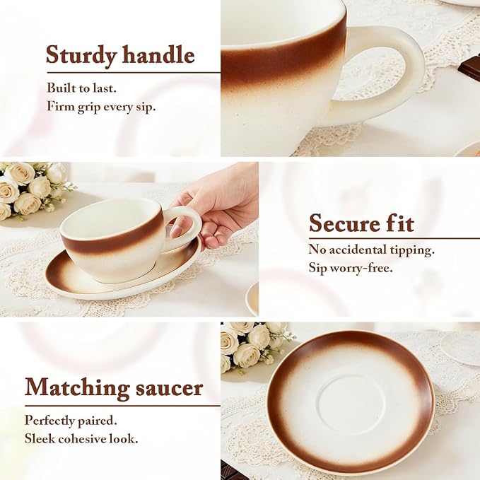 DUJUST Cappuccino Cups Set of 4 (8oz), Ceramic Cappuccino Mugs with Saucers, Spoons & Metal Stand, Latte Cup Set for Latte, Espresso & Americano, Gift Package