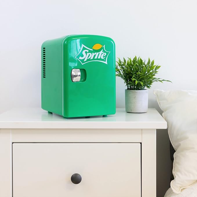 Koolatron Sprite Mini Fridge - 6 Can Refrigerator for Bedroom Office, Portable Table Top Beverage Cooler, 12V 110V Refrigerador For Drinks, Soda, Wines, Use In Car, Dorm, Outdoor, Patio