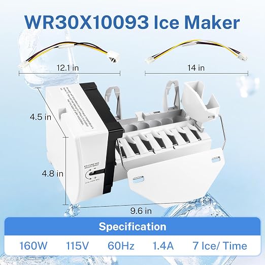 WR30X10093 WR30X10061 Ice Maker Kit Compatible with GE Hotpoint Kenmore | 160W 115V Automatic Ice Making,7 Ice Cubes Each Time,Replaces WR30X10014, WR30X10012, 1399596 and More