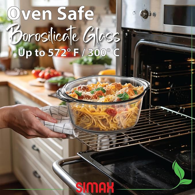 Simax Glass Casserole Dishes for Oven, Set of 3, 1.50, 1.75 & 3 Qt | With Lids, For Oven, Baking Dishes, Lead-Free Cookware