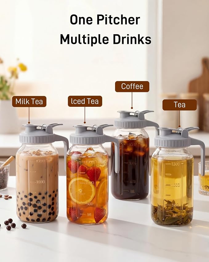 OneDream Cold Brew Coffee Maker, 2 Pack 64oz Stainless Steel Filter Cold Brew Pitcher Jar, No Leaks Cold Brew Mason Jar Coffee Maker, Easy to Clean Cold Coffee Maker
