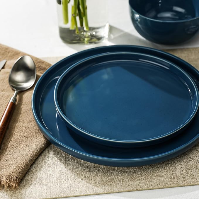 Metflavor Kitchen Plates and Bowls Set Dinner Set for 4 Handpainted Dinner ware Sets, Microwave Safe Plates and Bowls Sets Stone Plate Scratch Resistant (Galaxy Mist)