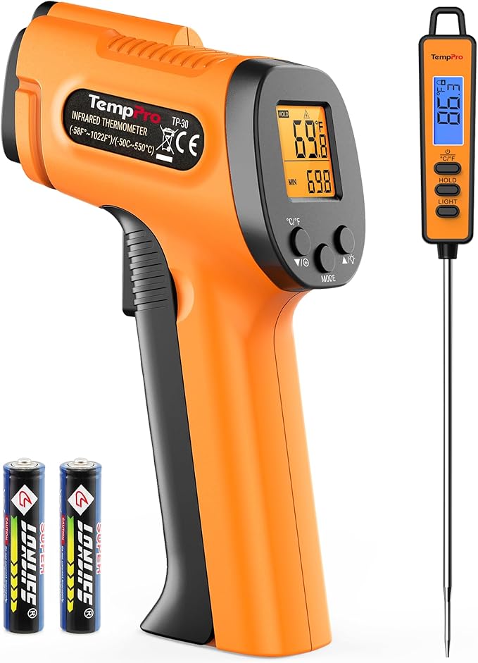 TempPro Temperature Gun, Infrared Thermometer Gun with Laser, Laser Thermometer Gun -58-1022 ℉, Meat Thermometer Digital with Super Long Probe, Food Thermometer for Cooking(Previously ThermoPro)