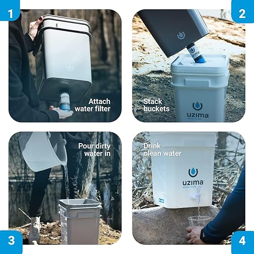 Uzima UZ-2 Camping Water Filter and Drinking Water Filter System, Portable Survival Camping Essentials, Backpacking Purification Gear for Glamping, Hiking, and Hunting Essentials and Military Gear