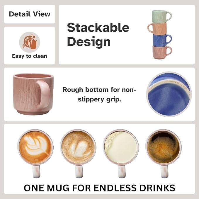 Servo Best Handmade Ceramic Coffee Mugs Set Of 4, 8Oz Comfortable Handle, Porcelain Mug for Latte, Tea, Cappuccino, Milk, Cocoa, Microwave & Dishwasher Safe, Cups for housewarming Gift set