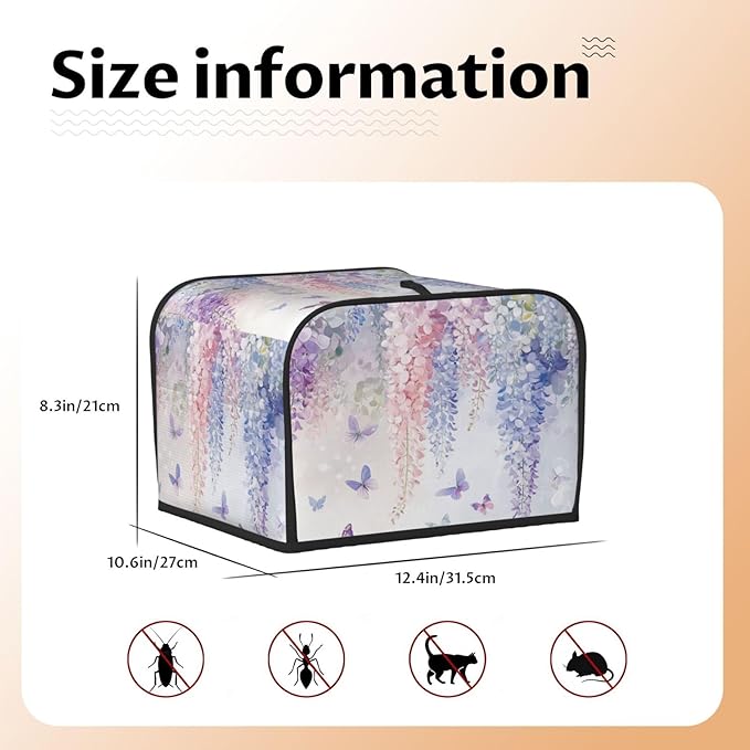 Toaster Cover 4 Slice Botanical Flower Butterfly Kitchen Small Appliance Covers with Pockets Dust and Fingerprint Protection