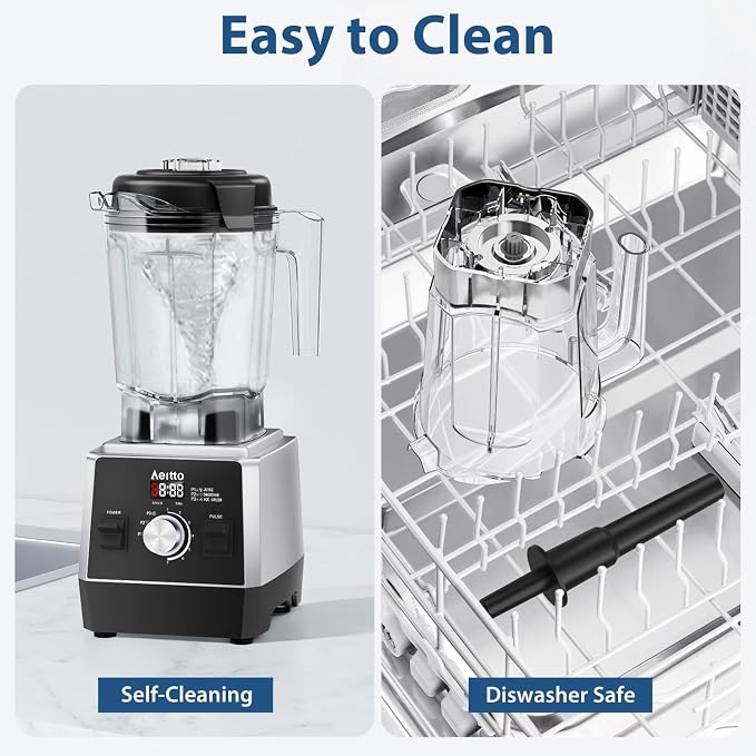 Aeitto Blenders for Kitchen 1800W Professional Countertop Blender, 68Oz Large Capacity Smoothie Blender with 3 Programs & 7 Speeds for Smoothies, Ice Crush, Frozen Drinks, Black