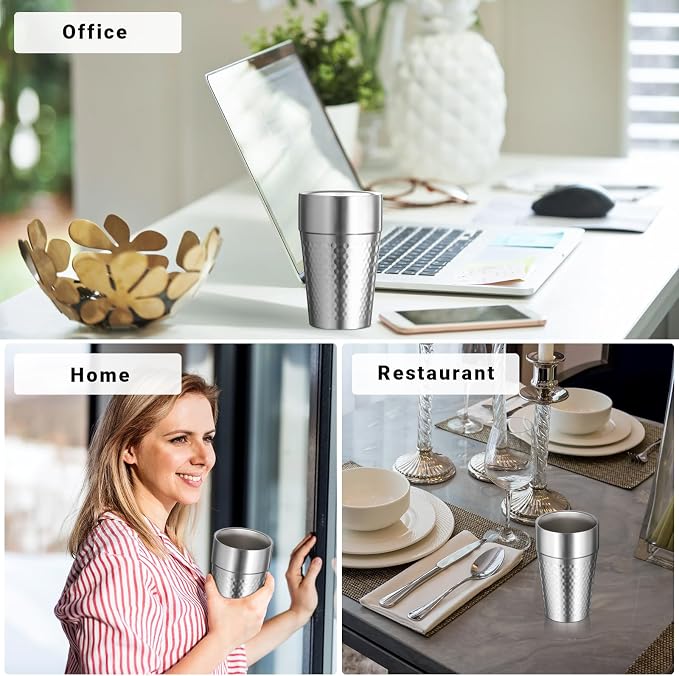 Stainless Steel Double Wall Cup, 16 oz Insulated Tumbler, 4 Pack Unbreakable Stackable Water Tumblers Insulated Metal Cup Premium Drinking Glasses for Travel Camping Home Outdoor