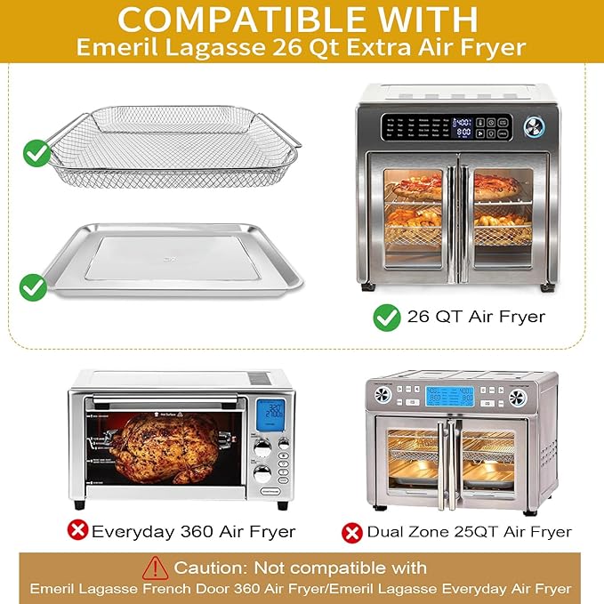 Air Fryer Accessories Set for Emeril Lagasse 26QT Extra Large, Stainless Steel Baking Pans with Nonstick Basket, 100 Parchment Papers & 2 Teflon Mats, Dishwasher safe
