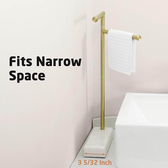 KES Gold Hand Towel Holder for Bathroom, Countertop Standing Swivel Towel Rack with Marble Base, Hand Towel Holder Free Standing 18/8 Stainless Steel Brushed Gold, BTH233-BZ