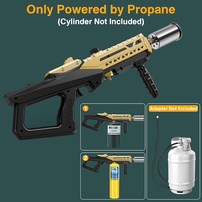 Sondiko Powerful Cooking Propane Torch Gun, Culinary Torch Campfire Starter, Adjustable Weed Torch Burner for Searing Steak, BBQ, Welding (Gold & Black) Propane Tank Not Included