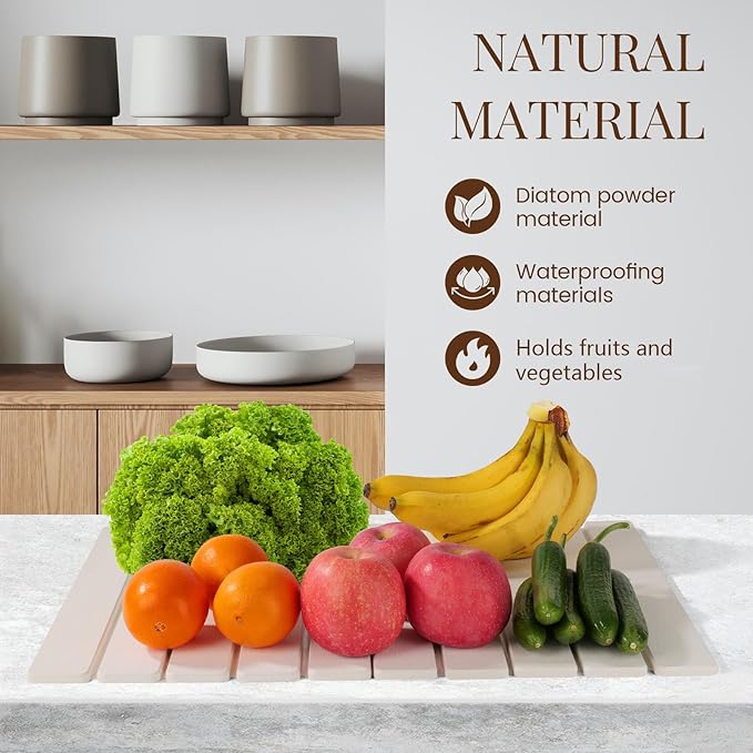Large Stone Dish Drying Mats for Kitchen Counter 24"(L)×16"(W) Foldable Quick Dry Stone Dish Drying Mats Kitchen Absorbent Diatomaceous Earth Drying Stone Mat for Dishes Bottles Cups White