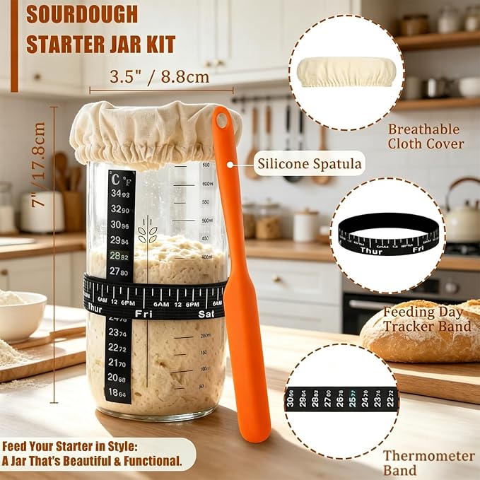 Sourdough Tools Kit, Sourdough Bread Baking Supplies, 9" Round Banneton Bread Proofing Basket, Starter Jar, Ideal Gifts for Bakers Women Mom Wife