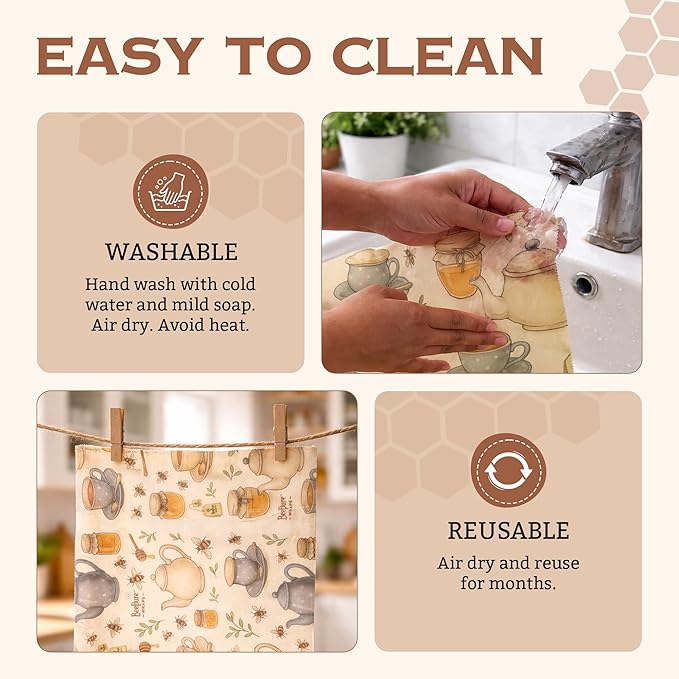 Reusable Beeswax Food Wrap Roll – Bees & Tea (15”×80”)