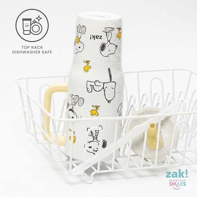 Zak Designs Peanuts Sutton Travel Tumbler for On the Go, 30oz Stainless Steel with Vacuum Insulation, Silicone Straw, and Carry Handle for Cold Drinks, BPA Free (Snoopy & Woodstock)