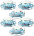 BTaT- Floral Tea Cups and Saucers, Set of 6, 7 oz, Fine Porcelain Teacup Set with Gold Trim for Afternoon Tea, Weddings, Parties & Gifting, Dishwasher Safe and Freezer Safe