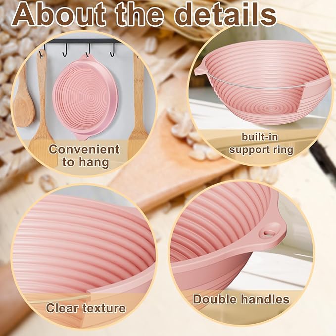 Upgraded 2 Pcs 9" Foldable Silicone Banneton Bread Proofing Baskets Round | with Handle, Reinforced Rim Support, Oven&Dishwasher Safe, BPA-Free, Non-Stick Dough Proofing Bowl, Sourdough Baking Supplies