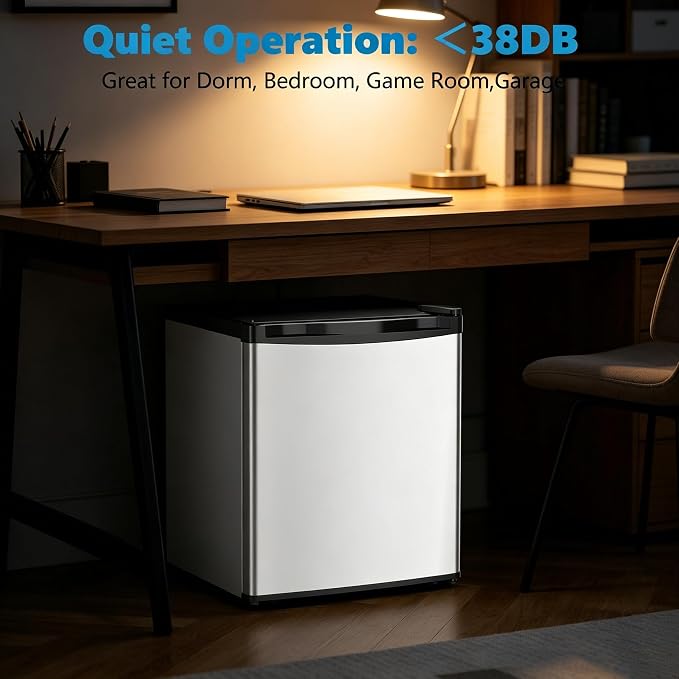 Antarctic Star Compact Refrigerator,1.6 Cu.Ft Single Door Small Fridge,With Removable Glass Shelf and Adjustable Thermostat,for Dorm,Office,Apartment,SILVER
