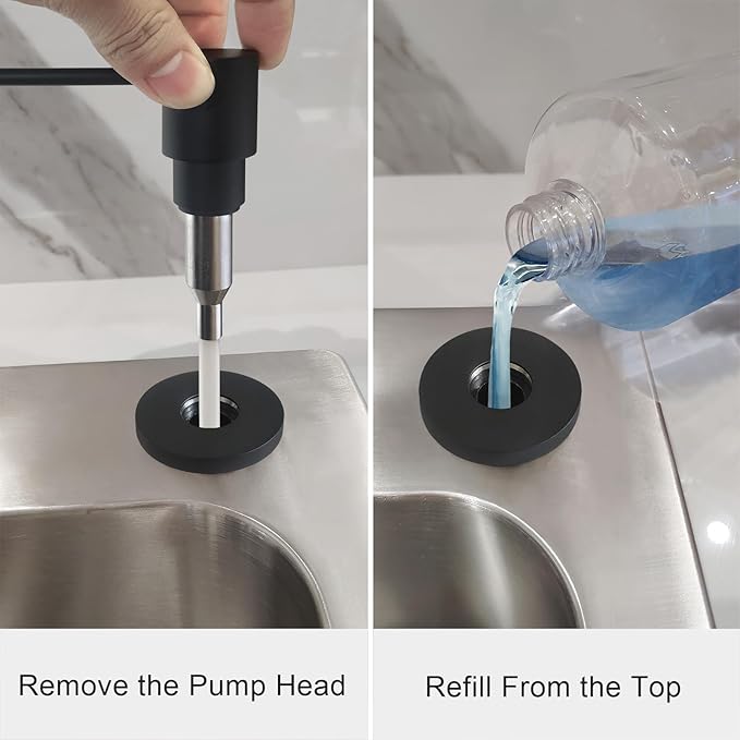 EADOT Matte Black All Brass Soap Dispenser for Kitchen Sink Countertop Sink Soap Dispenser 17 OZ Bottle Built in Refill from The Top with Long Spout