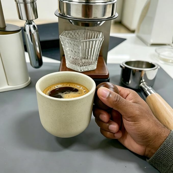 Ceramic Espresso Cups Set of 4 – Double Shots 4 oz Coffee Mugs with Handle, Japanese Tea Cup Set Small Porcelain Modern Style Demitasse Cups for Tea, Latte, Cappuccino
