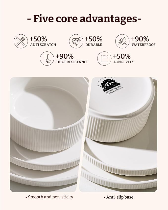18-Piece Plates and Bowls Set, Porcelain Dinnerware Sets for 6 Service, Modern Dish Set-Chip and Scratch Resistant, Dishwasher & Microwave Safe, White