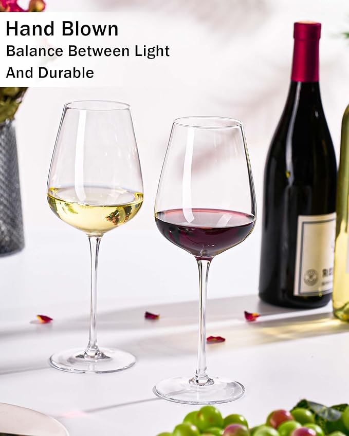 JBHO Hand Blown Italian Style Crystal Bordeaux Wine Glasses - Great Gift Packaging - Red Wine Glasses Lead-Free Premium Crystal Clear Glass - Set of 2-18 Ounce