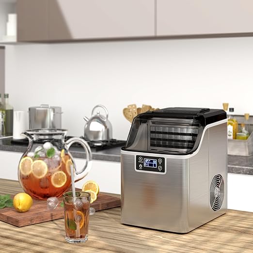 ARLIME Portable Countertop Ice Maker Machine, 40 Lbs/24H, 24 Pcs/13 Mins, 2 Ways to Add Water, Compact Self-Cleaning Ice Machine with Scoop & Basket for Home Office Bar Party