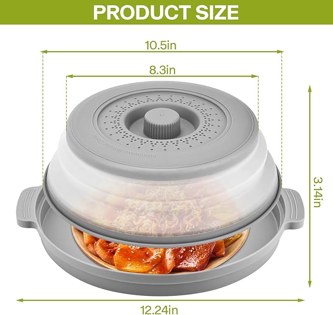 2 Pack Microwave Splatter Cover for Food with Anti-scald Base Plate,Large Plastic & Silicone Vented Avoid Scalding Collapsible Guard Lid,Kitchen Essential Gadgets for Meal Prep-10.7 Inch