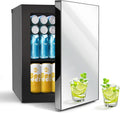24Can/0.9Cu.Ft Mini Fridge with Mirror, Compact Small refrigerator with 7 Temp Control, Removable Shelf, Personal Cooler for Bedroom, Dorm, Office and Beverage Beauty Storage