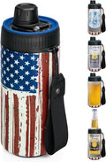 MAXSO Sealed Can Cooler Fizz Lid Can Cover for 12 oz Regular, Slim Skinny Cans & As Thermal Bottle, 4-in-1 Insulated Vacuum Stainless Steel Carbonated Cold Drink Holder - Stripe Flag