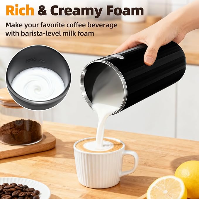Electactic Milk Frother, 6-in-1 Electric Milk Steamer, 8.5oz/250ml Automatic Warm and Cold Foam Maker and Milk Warmer for Latte, Cappuccinos, Macchiato, From the Makers of Instant 400W, Black
