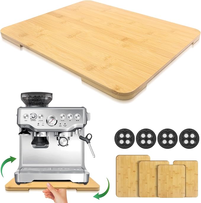 Appliance Slider 360° Rolling Tray for Coffee Maker Bamboo Coffee Pot Slider Tray for Countertop Rotation Sliding Tray with Wheels, Appliances Mat Easily from Under The Cabinet Natural(15.7"×13")