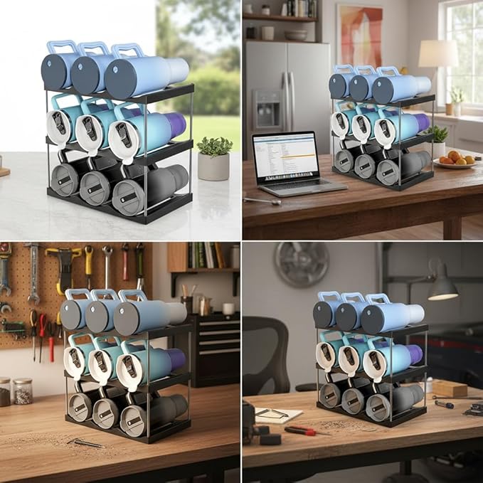 Clear Plastic Stackable Bottle Storage Rack, 9 Bottle Water Bottle Organizer Wine Holder, Kitchen Cabinet Pantry Countertop Organizer, No Tools Easy Assembly Fits 40oz Bottles (Three Floors)