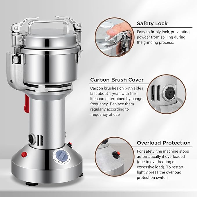 LEEVOT Grain Mill 300g Commercial Spice Grinder Electric 1200W Stainless Steel Pulverizer Dry Grinders for Grinding Wheat, Oats, Corn, Pepper, and Coffee Beans – Grinder for Kitchen.