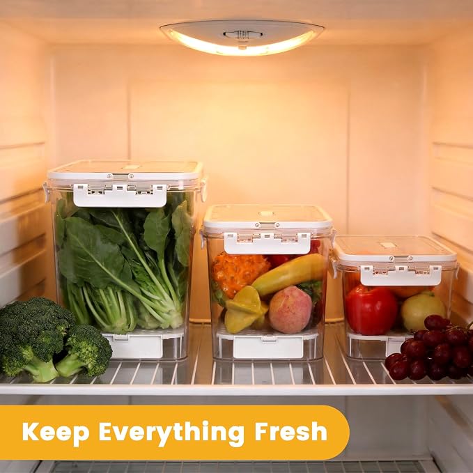 3 Pack Airtight Plastic Food Fruits Storage Container, BPA-Free, Portable Large Clear Container with Lid for Toast,Cookies,Fruits,Vegetables and Meat,Suitable for Refrigerator,Kitchen,Home,Picnic.