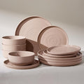 12-Piece Stoneware Dinnerware Sets, Service for 4 - Speckled Glaze with Spiral Design – Farmhouse Coupe Plates and Bowls - Chip & Scratch Resistant, Microwave & Dishwasher Safe, Brown