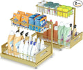 Saydear Under Sink Organizer Storage 2-Tier Premium Metal Pull-Out Kitchen Cabinet Organizer with Sliding Drawer, Height Adjustable, Heavy Duty for Kitchen & Bathroom Organizers 2 Pack Gold