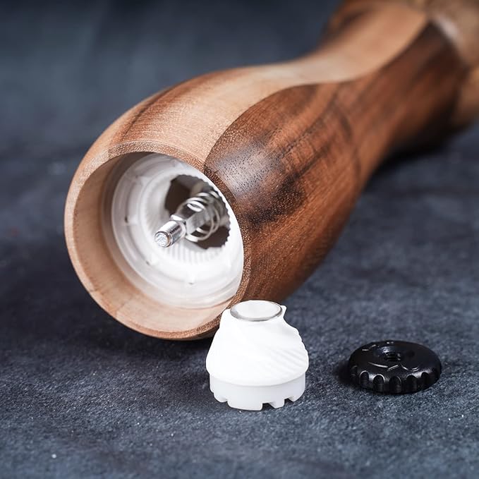 Pepper Mill, Pepper Grinder, Adjustable Ceramic Grinder for Both Pepper and Salt, Acacia Wood, Height 20.5 cm / 8 inch, Dia 6 cm(Tray is NOT Included)