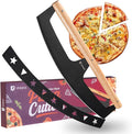 16-Inch Pizza Cutter Rocker Blade, Food Grade Stainless Steel Slicing Knife & Sharp, Rust-Proof, Stylish Rubberwood Wood Handle, Protective Cover - Professional Pizza Oven Accessories, Black
