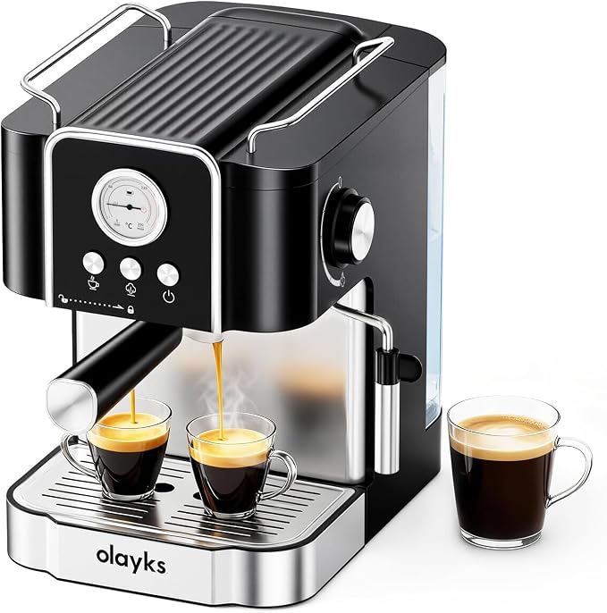 Espresso Machine 20 Bar, Compact Espresso Maker with Milk Fother Steam Wand, Stainless Steel Coffee Machine with 60oz Removable Water Tank for Cappuccina, Latte, Home and Office