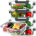 5-Pack 36 oz Glass Meal Prep Containers with Leak Proof Locking Lids, Glass Lunch Containers, Food Prep Lunch Box, Bento Box for Microwave, Oven, Freezer, Dishwasher Safe(2 Compartments)