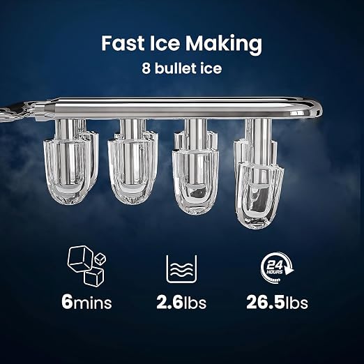 Antarctic Star Countertop Ice Maker Machine with Handle, 8 Cubes Ready in 6 Mins, 26.5lbs/24Hrs, Self-Cleaning Portable Ice Maker/Basket and Scoop for Home/Kitchen/Camping/RV (Black/Grey)